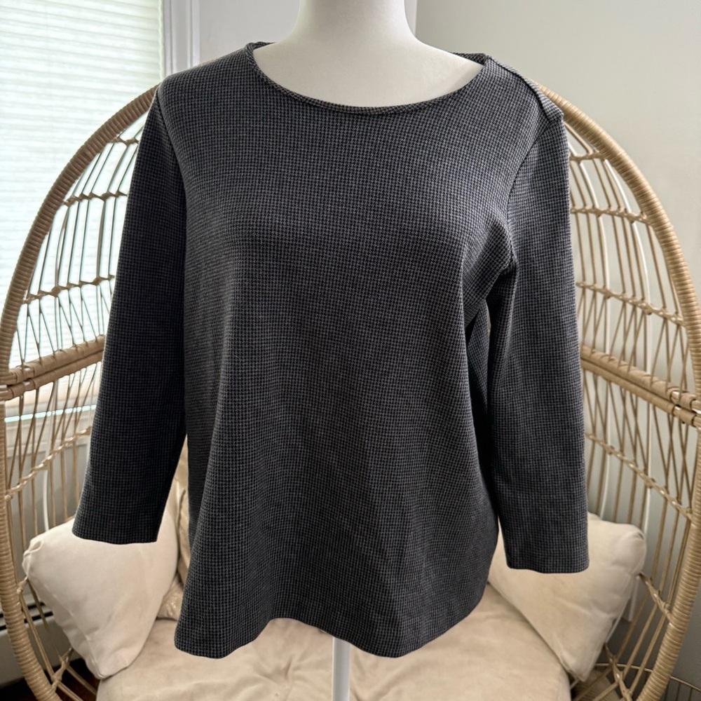 J.Jill Ponte‎ Knit Houndstooth Top Gray Black Long Sleeve Women’s Size Small